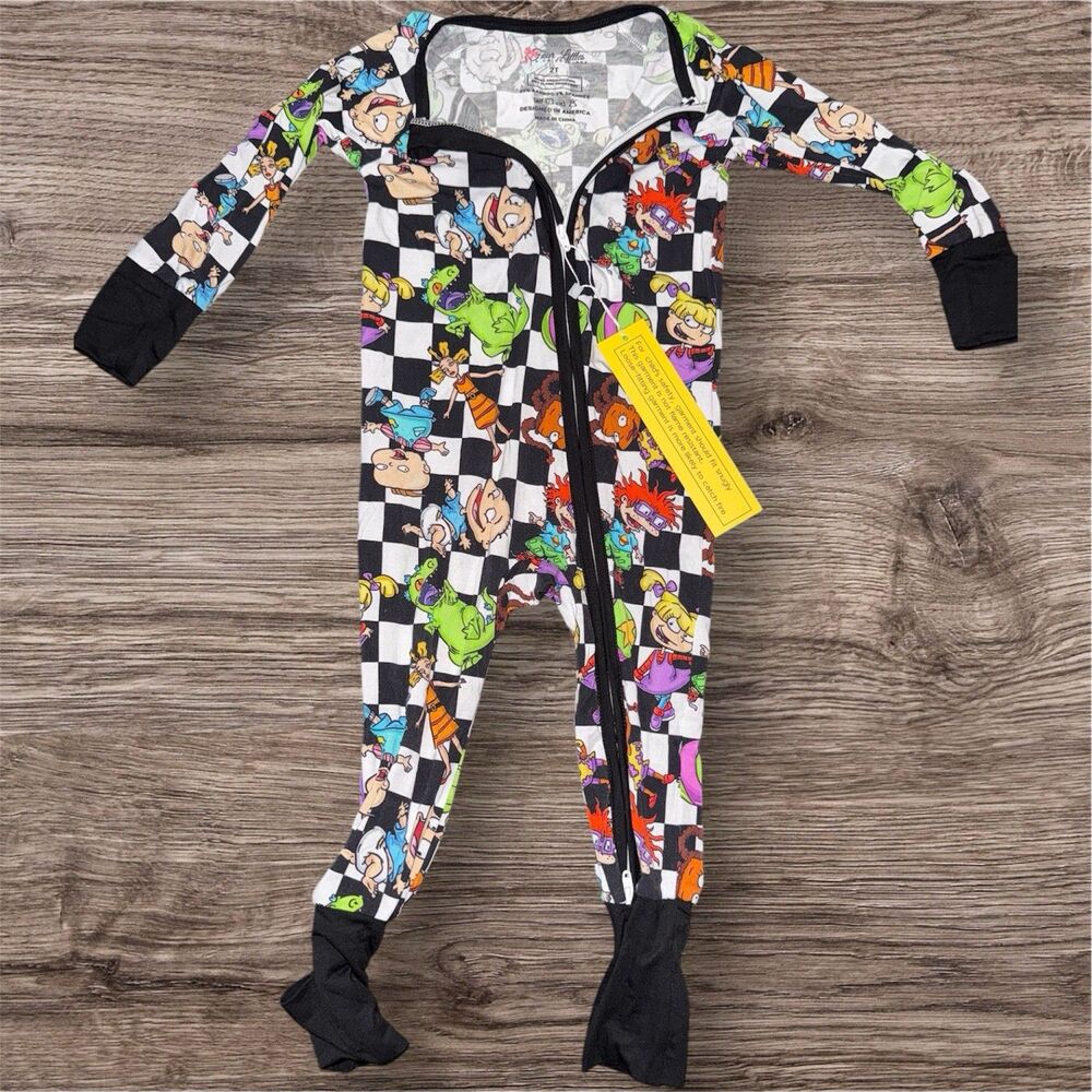NEW NWT Bamboo Pajamas 2T Checkered Nickelodeon Rugrats 90s Cartoon Sleeper PJs